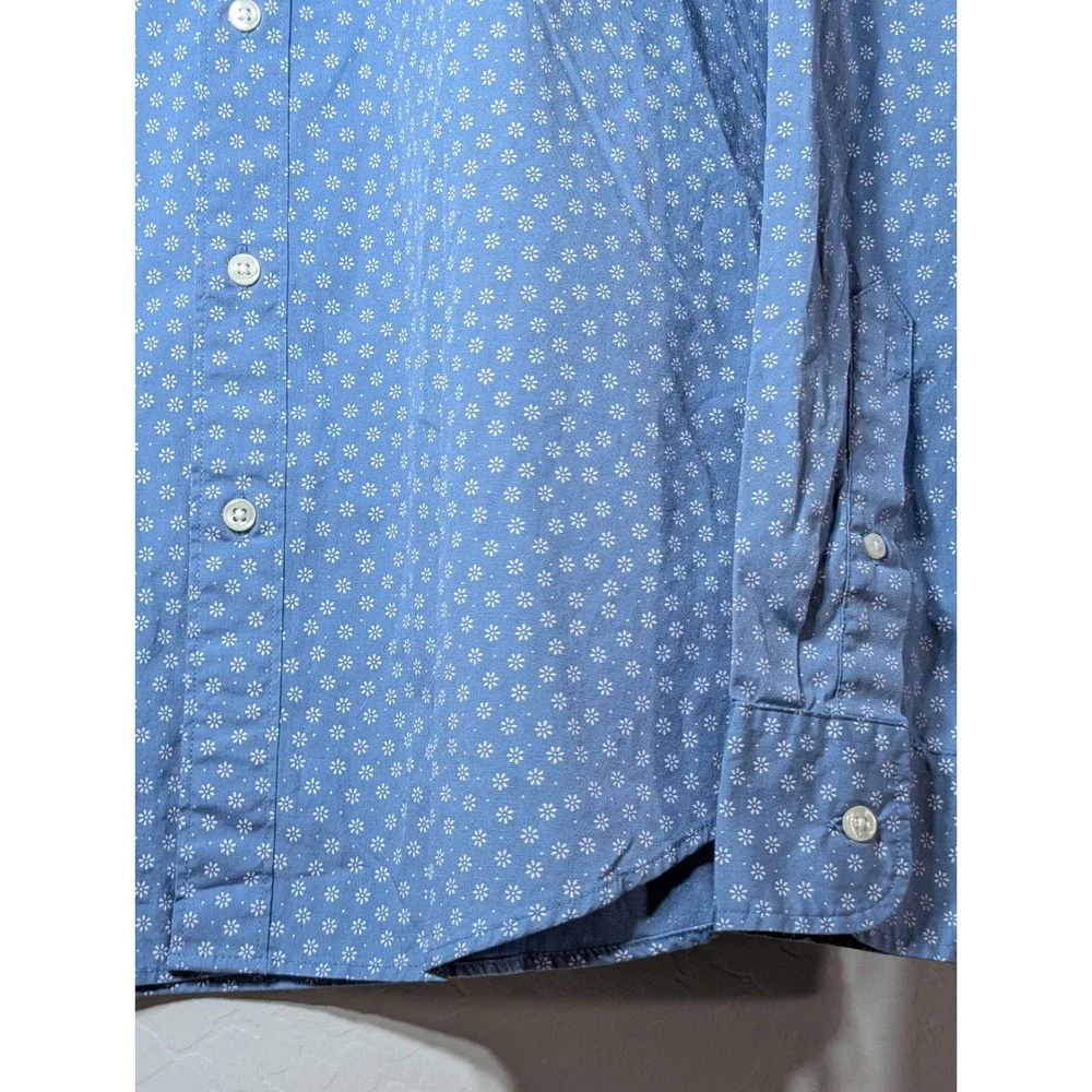J. Crew Mens Large Slim Untucked Secret Wash Shirt Blue Floral Daisy Stretch L